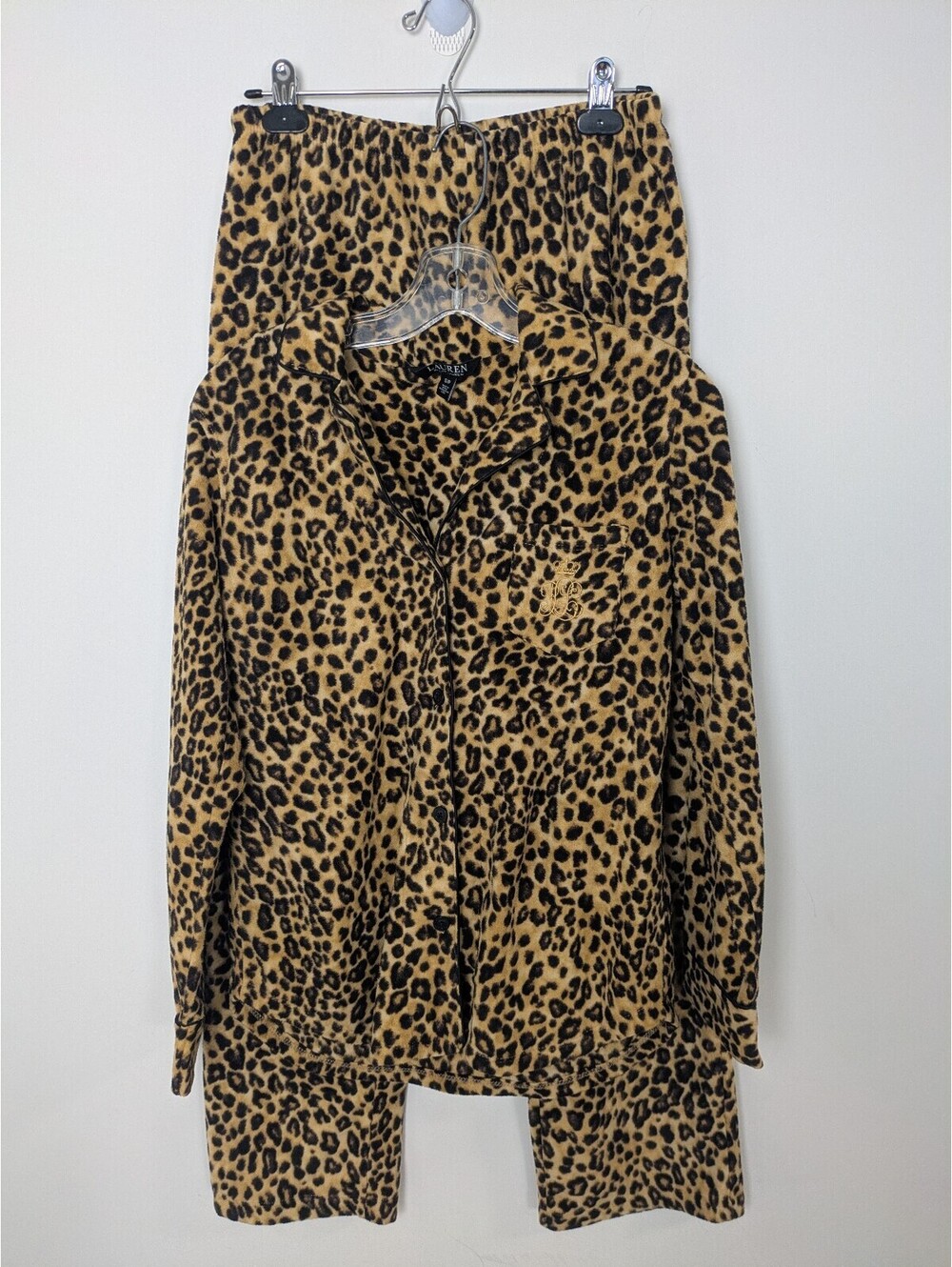 Lauren Ralph Lauren Leopard Fleece Pajama Set Cozy Animal Print Lounge 2PC Set